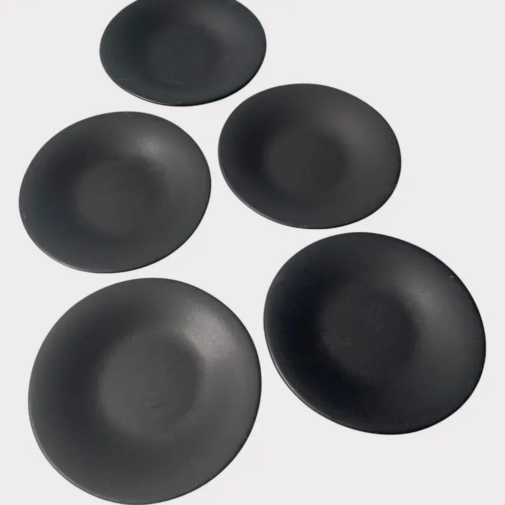 Pottery Barn Ellipse Saucer Dishes Set of 5 Black Made in Japan Stoneware 6